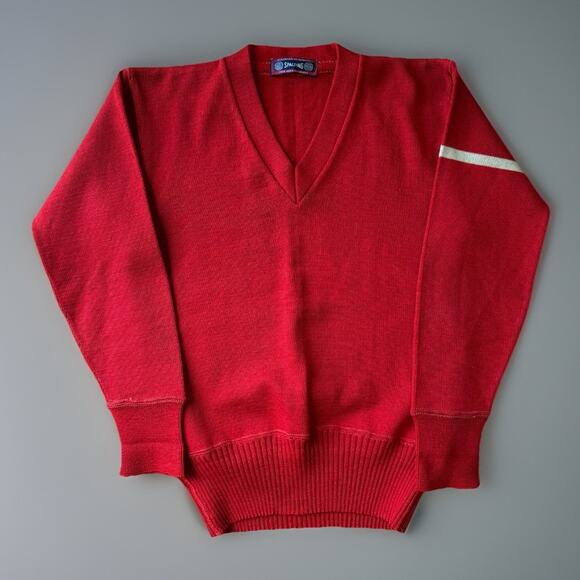 Vintage Spalding Sweater Small Red 60s Wool Pullover V Neck Made in USA - Picture 1 of 10